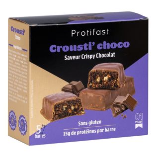 Protifast 5 barrette croccante al cioccolato. Ad elevato contenuto di proteine. Senza glutine. 