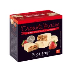 Barretta croccante gusto fragola. Ad elevato contenuto di proteine. 7 porzioni