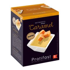 Preparato tipo budino proteico gusto caramello. 